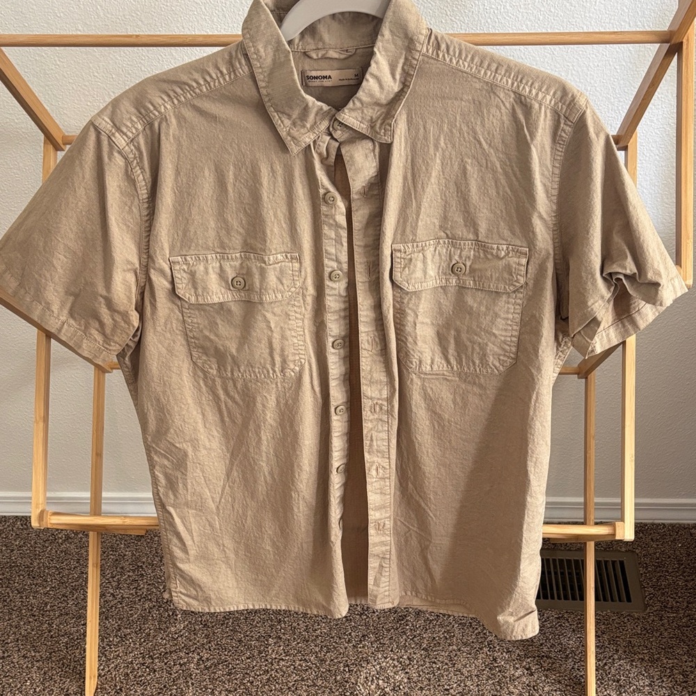 Sonoma Beige Short-Sleeve Button-Down Shirt